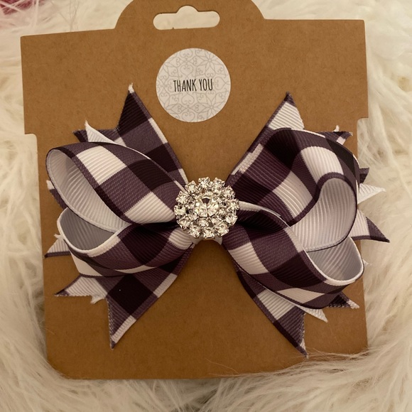 Plaid hair bow with bling - Picture 2 of 2